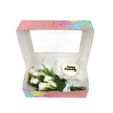 Birthday Gift Box - White Bloom and White Heart Mini Cake  مجموعه عيد الميلاد مكونه من بوكيه ورد أبيض وكيكه قلب ميني
