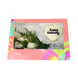 Birthday Gift Box - White Bloom and White Heart Mini Cake  مجموعه عيد الميلاد مكونه من بوكيه ورد أبيض وكيكه قلب ميني