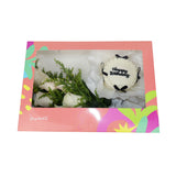 Birthday Gift Box - White Bloom and Black Bow Mini Cake  مجموعه عيد الميلاد مكونه من بوكيه ورد أبيض وكيكه ميني