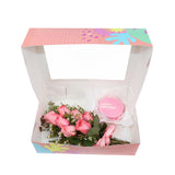 Birthday Gift Box - Pink Bloom and Pink Round Mini Cake مجموعه عيد الميلاد مكونه من بوكيه ورد وردي وكيكه ميني وردي
