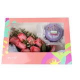 Birthday Gift Box - Pink Bloom and Purple Round Mini Cake مجموعه عيد الميلاد مكونه من بوكيه ورد وردي وكيكه ميني بنفسجيه