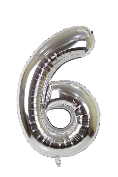 Number 6 Silver Foil Balloon بالون رقم ٦ لون فضي
