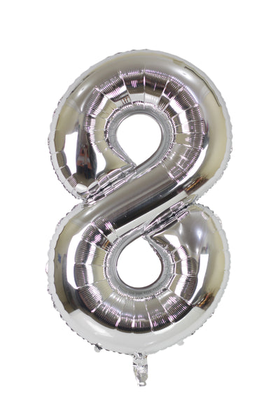 Number 8 Silver Foil Balloon بالون رقم ٨ لون فضي