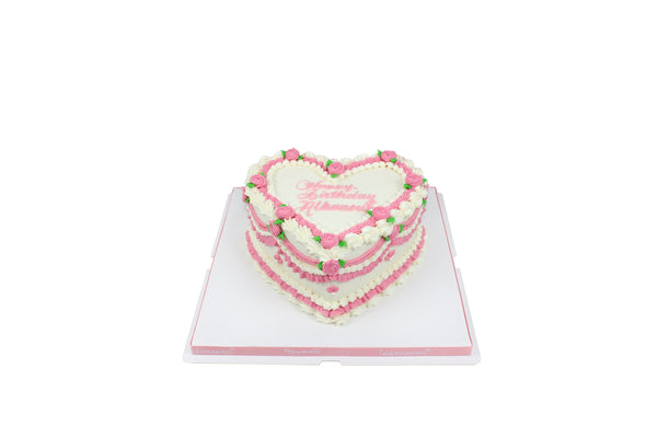 Pink & White Heart-Shaped Birthday Cake - كيكة يوم ميلاد