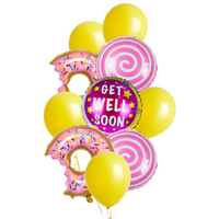Get Well Soon Balloon Bouquet - Pink Doughnut مجموعه بالونات التمني بالشفاء العاجل