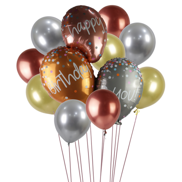 Birthday Balloon Bouquet - Champagne Chrome مجموعه من البالونات الكروم لعيد ميلاد