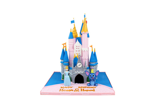 Pink and Blue Princess Castle Cake - كيكة يوم ميلاد