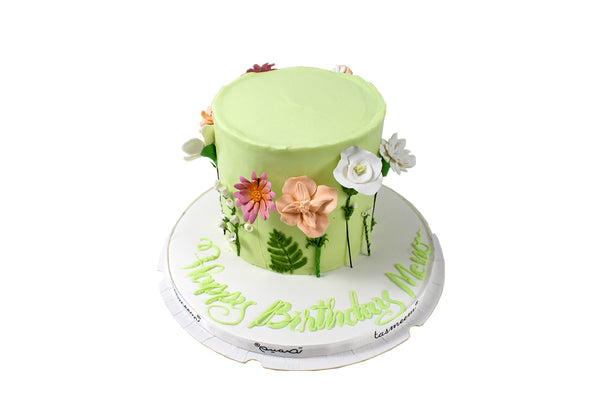 Floral Textured Green Birthday Cake - كيكة يوم ميلاد