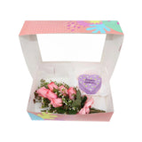 Birthday Gift Box - Pink Bloom and Purple Heart Mini Cake مجموعه عيد الميلاد مكونه من بوكيه ورد وردي وكيكه ميني