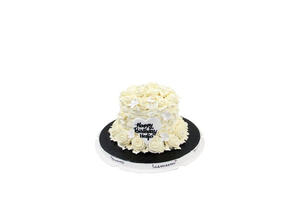 White Flowers Birthday Cake - كيكة يوم ميلاد