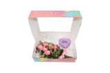 Birthday Gift Box - Pink Bloom and Purple Heart Mini Cake مجموعه عيد الميلاد مكونه من بوكيه ورد وردي وكيكه ميني