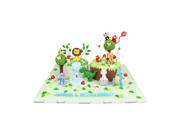 Jungle Zoo Birthday Twin Cake كيكة يوم ميلاد
