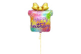 Happy Birthday Gift Box Shaped Foil Balloon بالون فويل على شكل صندوق هدايا عيد ميلاد سعيد