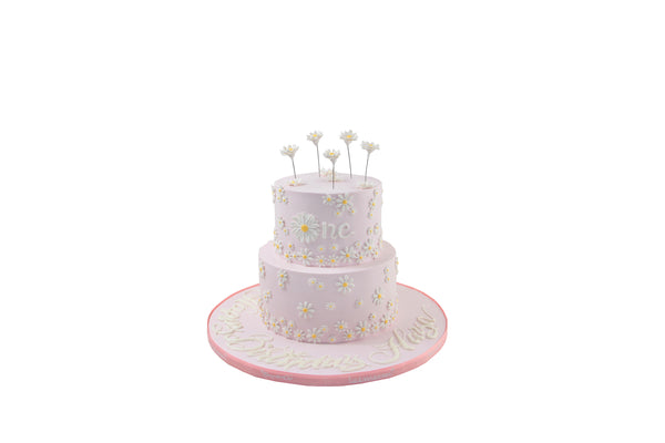 Two-Layered Textured Flower Birthday Cake - كيكة يوم ميلاد