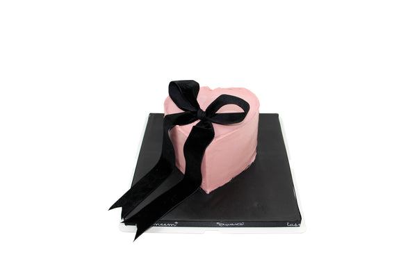 Pink Heart Shaped Cake with Ribbon -كيكة على شكل قلب