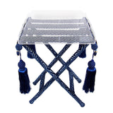 Blue Velvet Folding Stand with Acrylic Tray ستاند ازرق قابل للطي مع صينيه اكريليك