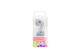 Number 2 Silver Birthday Candle-رقم شمعه عيدالميلاد