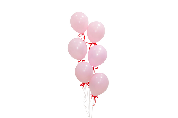 Set of 6 Pink Balloons (Red Bow) - مجموعه من ٦ بالونات وردي ( فيونكه حمراء )