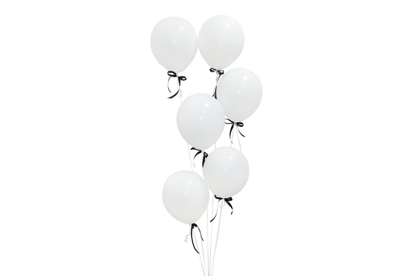Set of 6 White Balloons (Black Bow) - مجموعه من ٦ بالونات بيضاء( فيونكه سوداء)