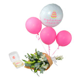 Birthday Cake with Balloons and Bouquet II (N&Q) -كيكة حجم ميني مع ورد و بالونات