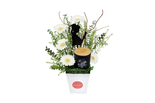 Graduation Blooms and Candle in a Vase أزهار للتخرج وشمعة في مزهرية