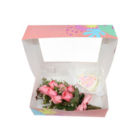 Birthday Gift Box - Pink Bloom and Mini Cake مجموعه عيد الميلاد مكونه من بوكيه ورد وردي وكيكه ميني