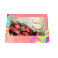 Birthday Gift Box - Pink Bloom and White Round Mini Cake مجموعه عيد الميلاد مكونه من بوكيه ورد وردي وكيكه ميني بيضاء