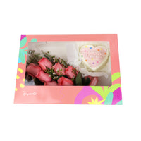 Birthday Gift Box - Pink Bloom and Mini Cake مجموعه عيد الميلاد مكونه من بوكيه ورد وردي وكيكه ميني