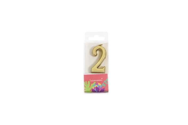 Number 2 Gold Birthday Candle- رقم شمعه عيدالميلاد