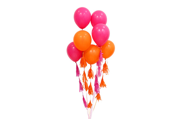 Orange/Pink Tasseled Balloons (Set of 7) - بالونات بشرائط برتقالية/وردية (مجموعة من ٧)