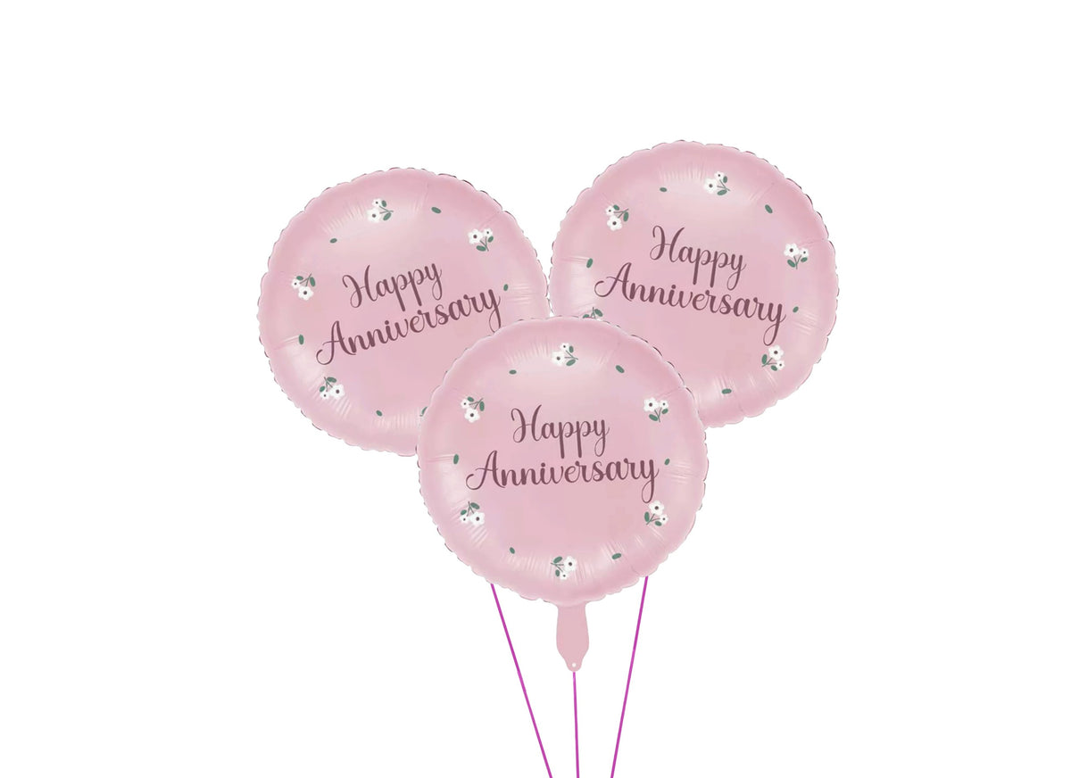 Pink Floral Happy Anniversary Balloon Bouquet باقة بالونات وردية مزينة ...