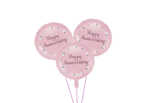Pink Floral Happy Anniversary Balloon Bouquet باقة بالونات وردية مزينة ...