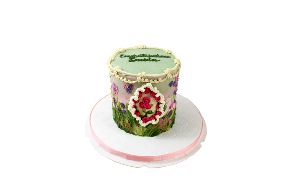 Floral Textured Congratulations Cake - كعكة مبروك