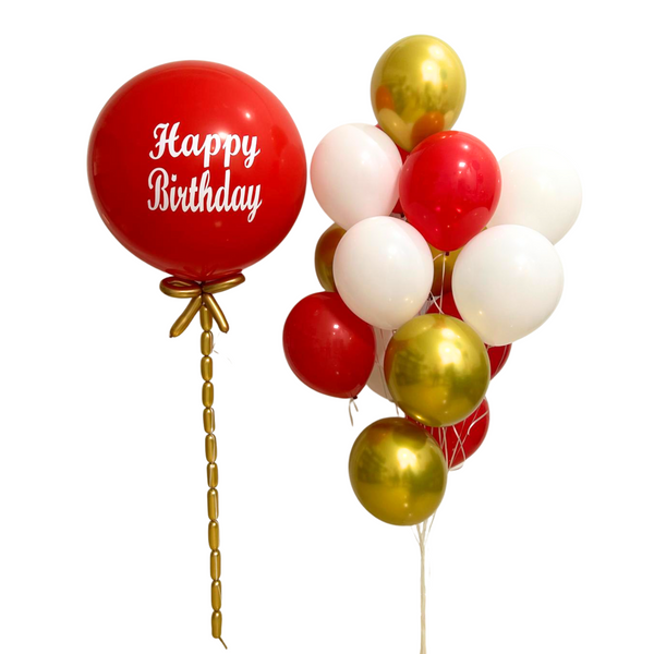 Happy Birthday Gold Bow Cheerful Bouquet بوكيه من البالونات لعيد ميلاد