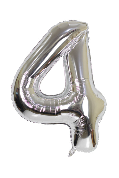 Number 4 Silver Foil Balloon بالون رقم ٤ لون فضي