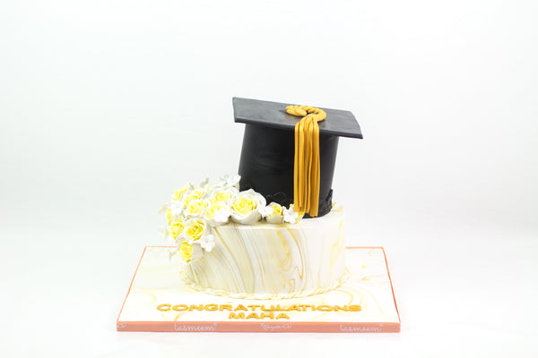 Yellow Marble Graduation Cake  كيكة تخرج