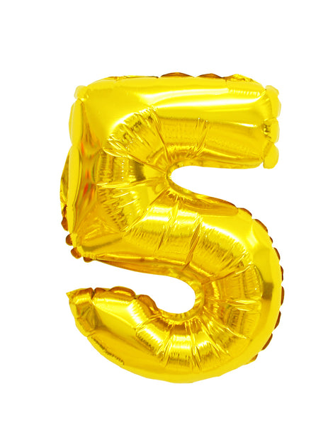 Number 5 shaped foil balloon بالونه رقم خمسه لون ذهبي