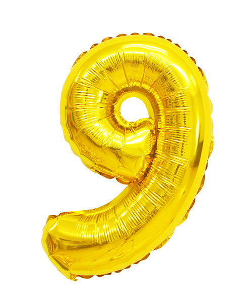 Number 9 shaped foil balloon بالونه رقم تسعه لون ذهبي