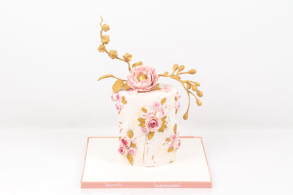 Golden Floral Cake - كيكة مزينه بالورد