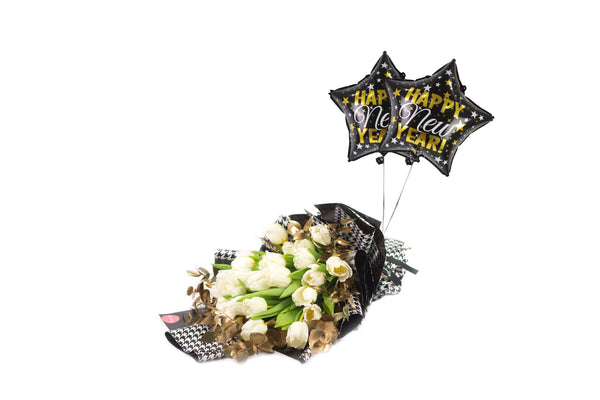 Handmade Flower Bouquet with Balloons  - تنسيق بوكيه ورد