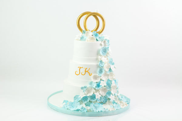 White & Blue Wedding Cake - كيكة زفاف