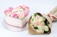 Mother's Day Cake and Flower Bouquet - تنسيق ورد يوم الام مع كيكة