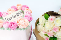 Mother's Day Cake and Flower Bouquet - تنسيق ورد يوم الام مع كيكة