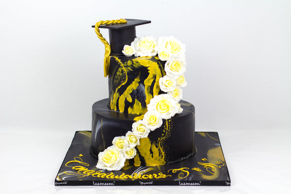 Two Layered Black Graduation Cake - كيكة تخرج