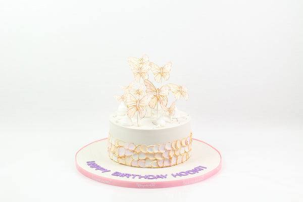 White Butterflies Cake  كيكة يوم ميلاد