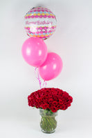 Roses with Birthday Balloon ورد جوري مع بالونات يوم ميلاد