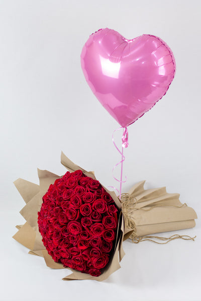 Roses & Heart Balloons - ورود حمراد مع بالونات