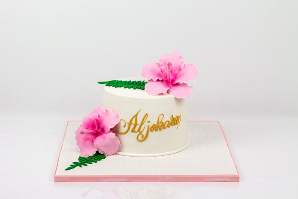 Round Cake with Hibiscus Flowers - كيكة دائريه