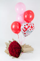 Red Roses Bouquet with Balloons - بوكبه ورود حمراء مع بالون