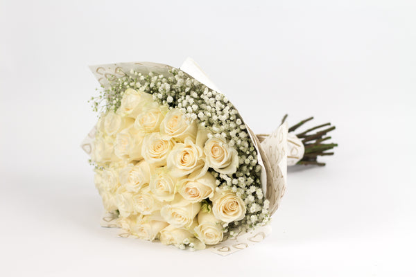 White Roses Hand Bouquet - بوكيه ورد جوري ابيض